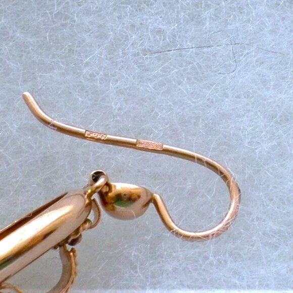 Antique Vintage Russian USSR 14K 583 Rose Pink Gold 3D Dangle Drop EARRINGS # 1 - Picture 9 of 10